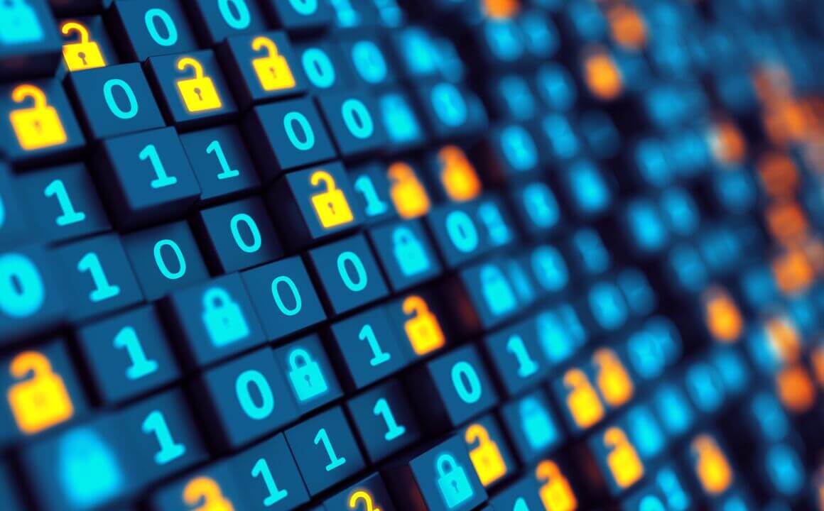 lock icons appear among binary code